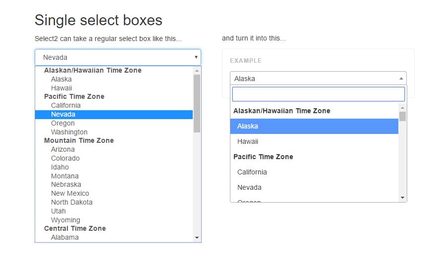 screenshot of dropdown box with and without the plugin