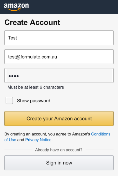 Figure 6: Amazon account creation reimagined