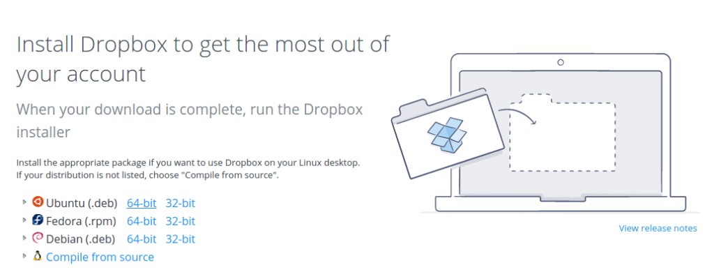 Choosing the Dropbox Ubuntu 64-bit version