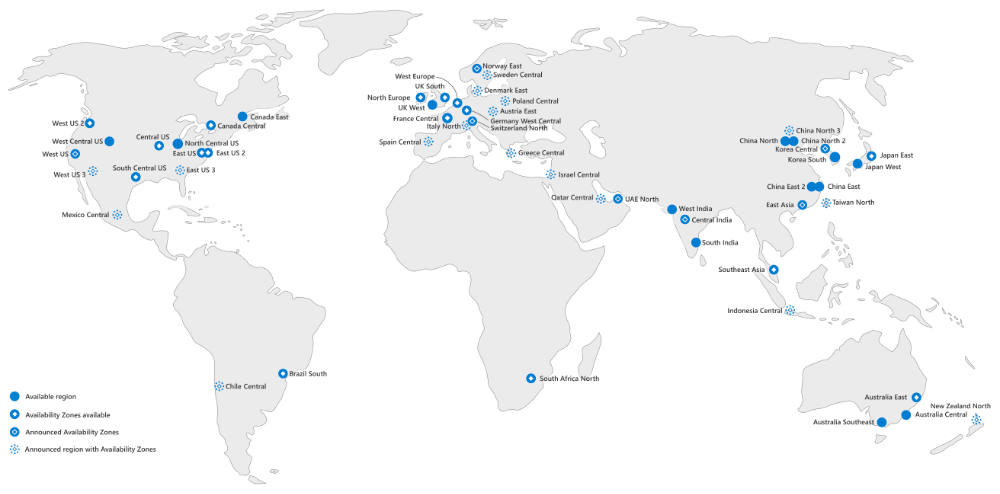 Azure server locations