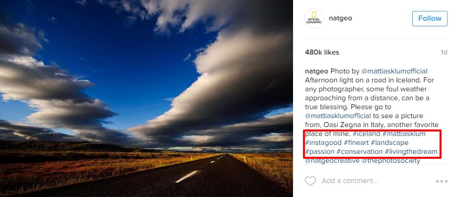 Hashtags on National Geographic’s Instagram