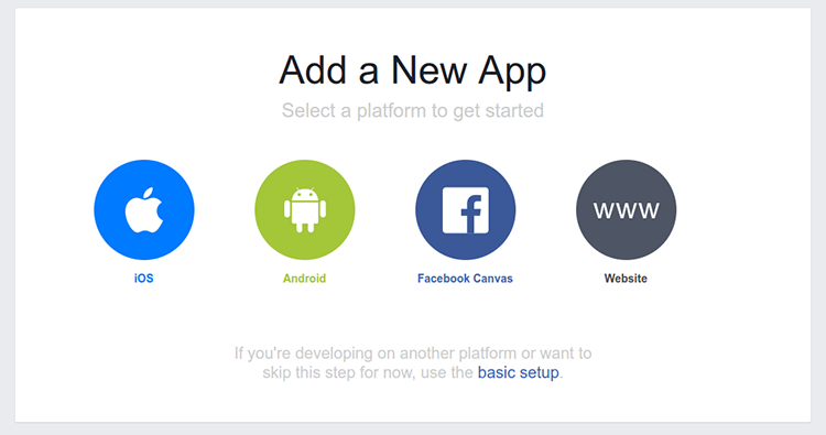 Screenshot of the 'Add a New App' page, prompting to select a platform