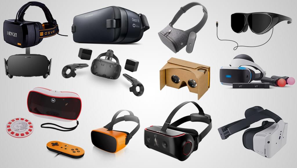 Alguns dispositivos atuais de realidade virtual