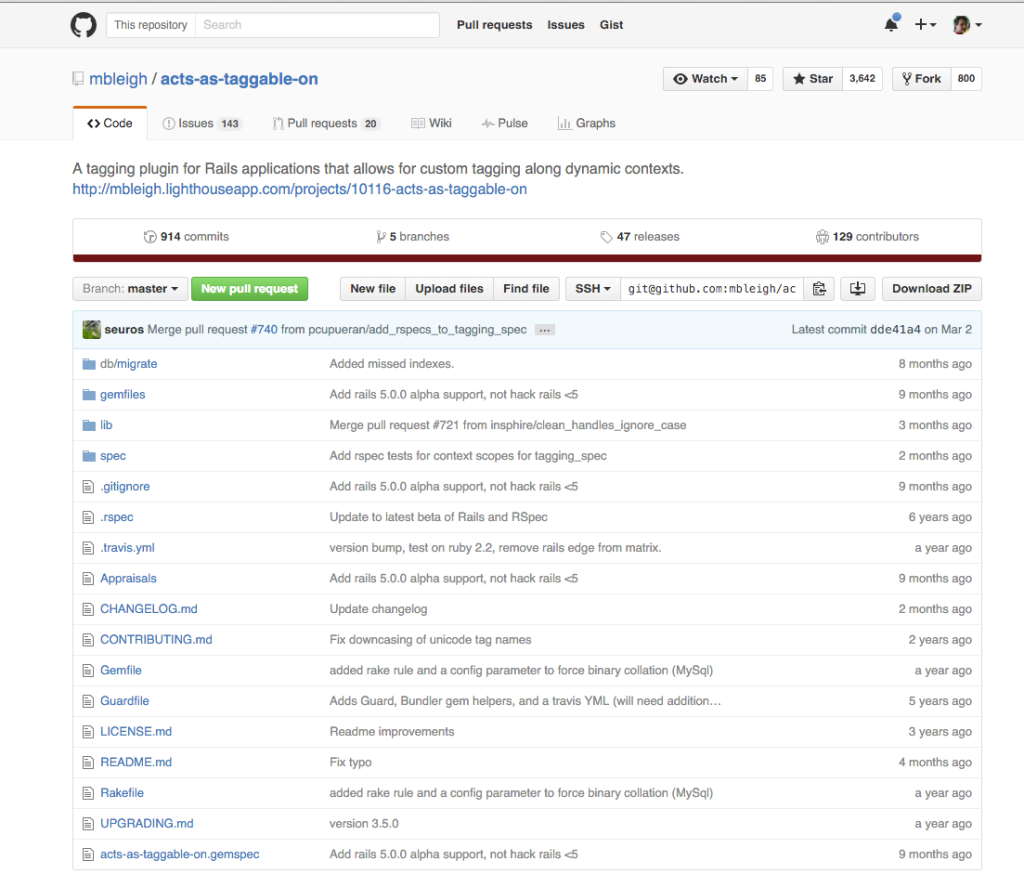 10-2. The GitHub repository for 'acts-as-taggable-on' 