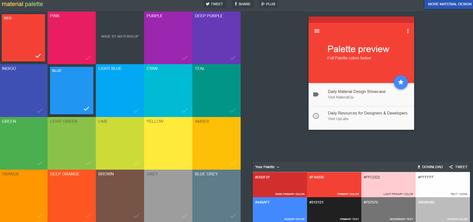 Material palette
