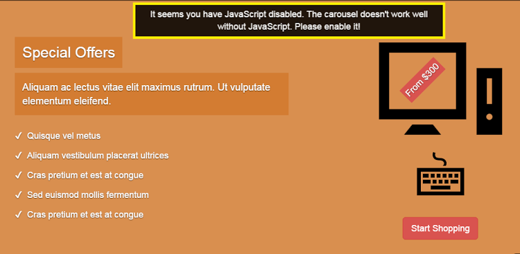What the carousel looks like with JavaScript disabled