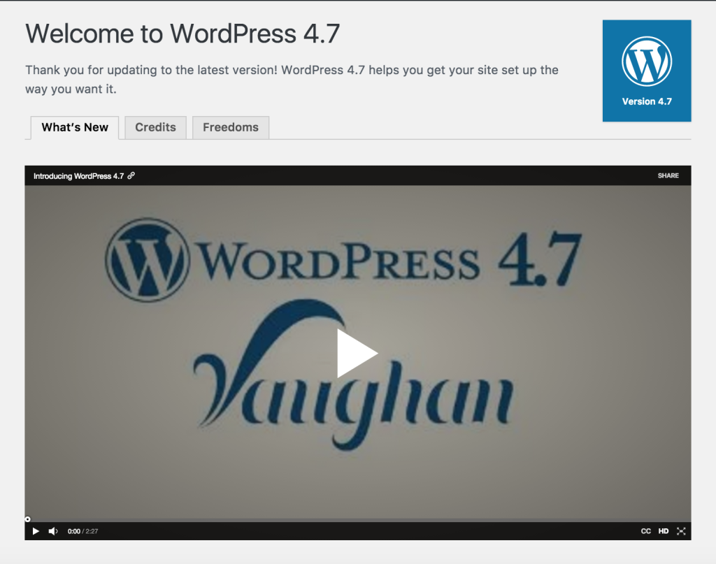 WordPress 4.7 Welcome Screen