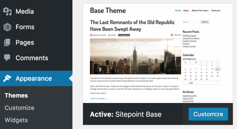 SitePoint Base Theme Installed
