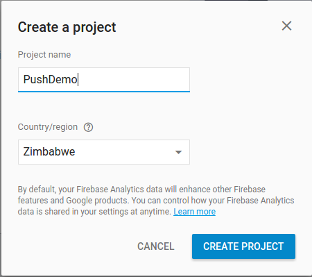 Create New Firebase Project