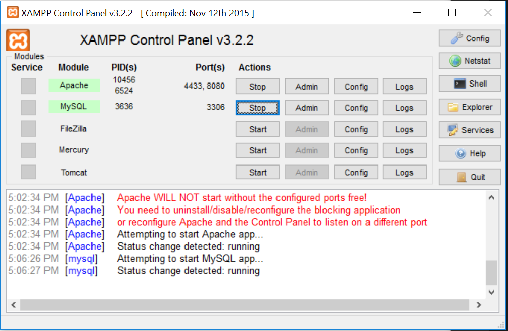 XAMPP Control Panel