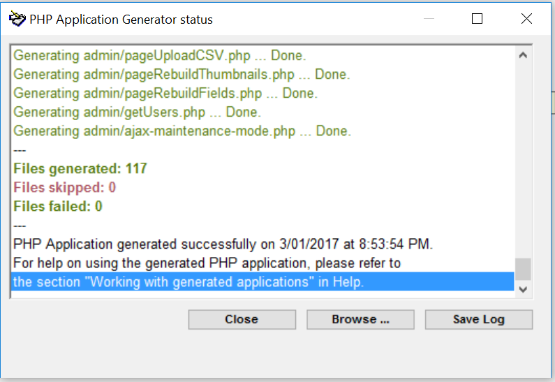 PHP App Generator output