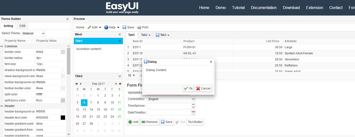EasyUI theme Customizer example