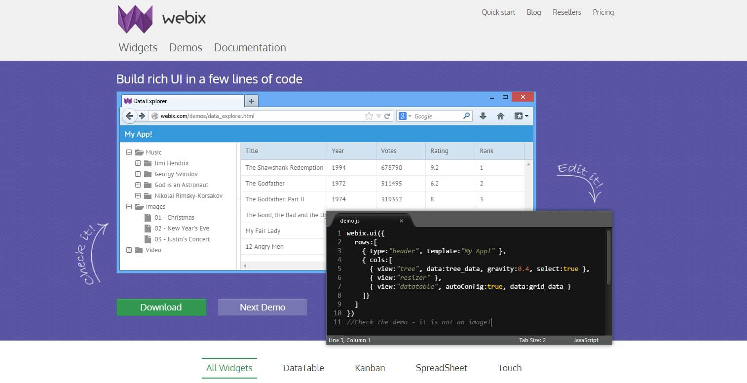 Webix main page UI example
