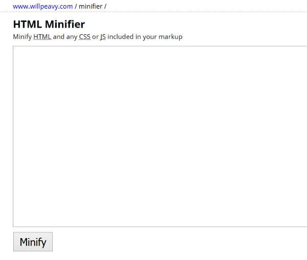 HTML minification tools: Will Peavy HTML Minifier