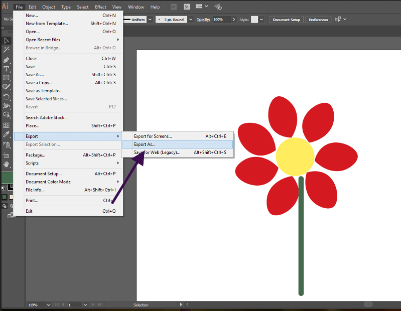 Export As feature in Adobe Illustrator