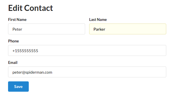 Edit form displaying an existing contact