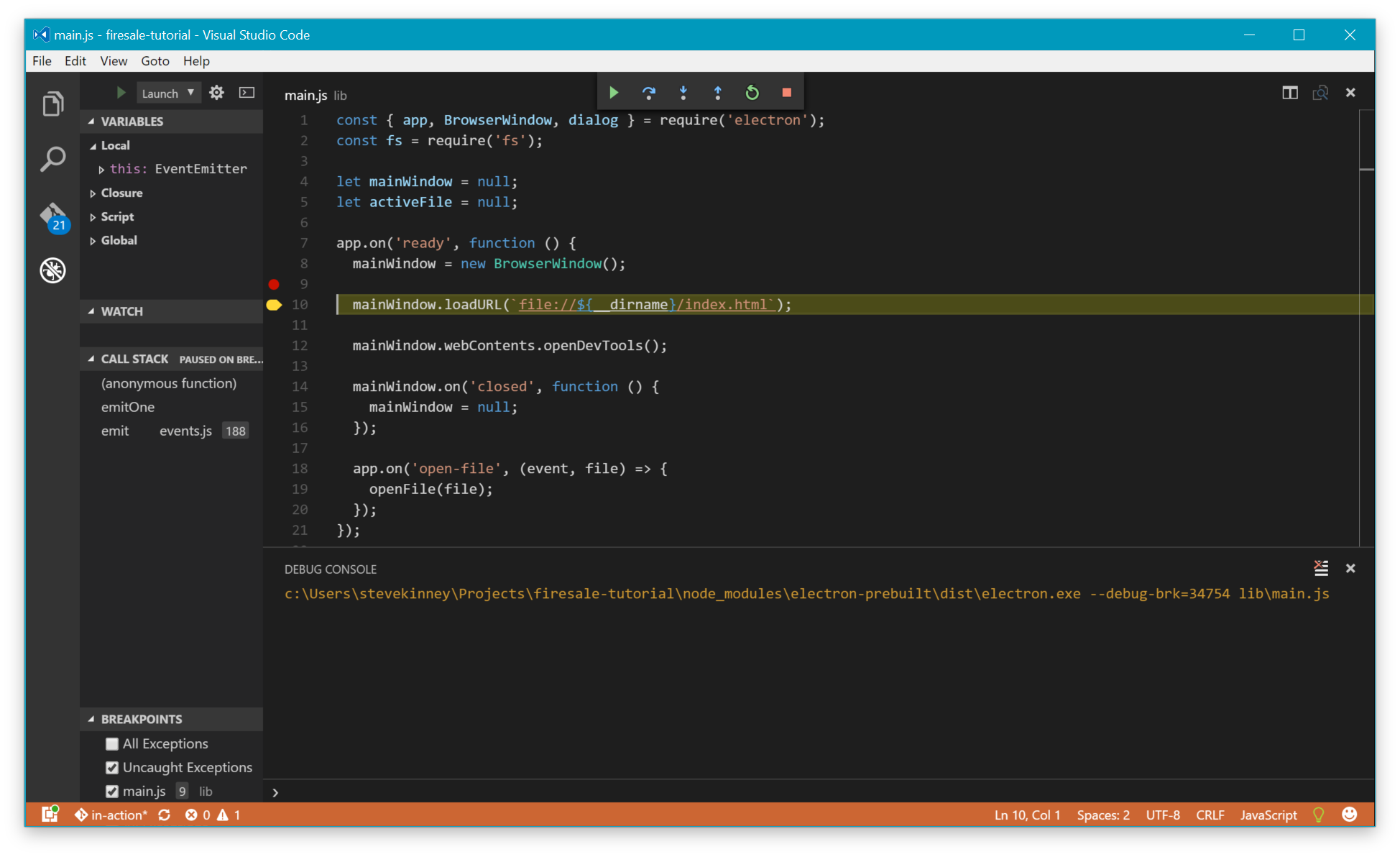 Setting a breakpoint