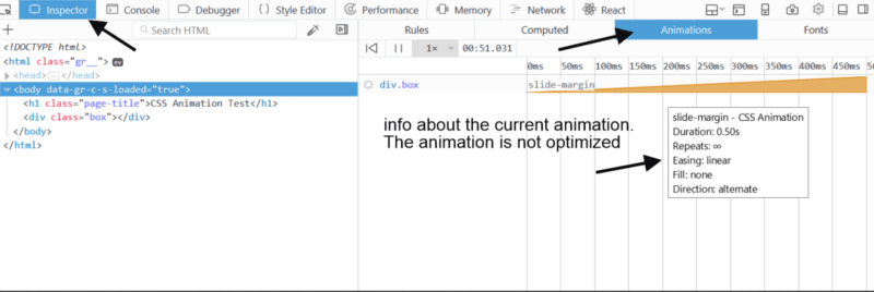 Animation panel inside the Inspector tool with info about the current animation.