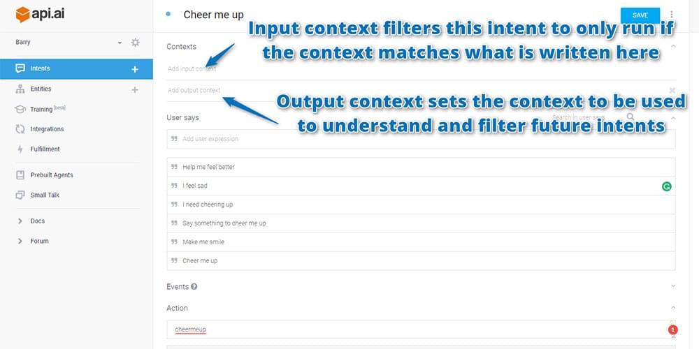 Input and output contexts