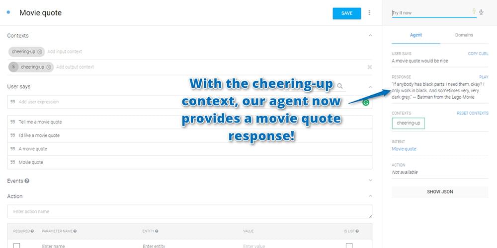 Your movie quote intent in action