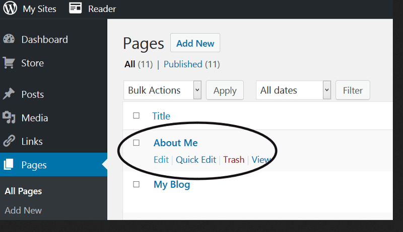 Select the page whose ID you want to know from the list of all the pages in the Admin panel of your WordPress install.