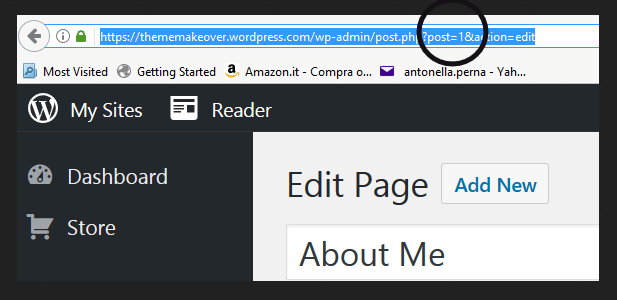 WordPress page id in browser's address bar.