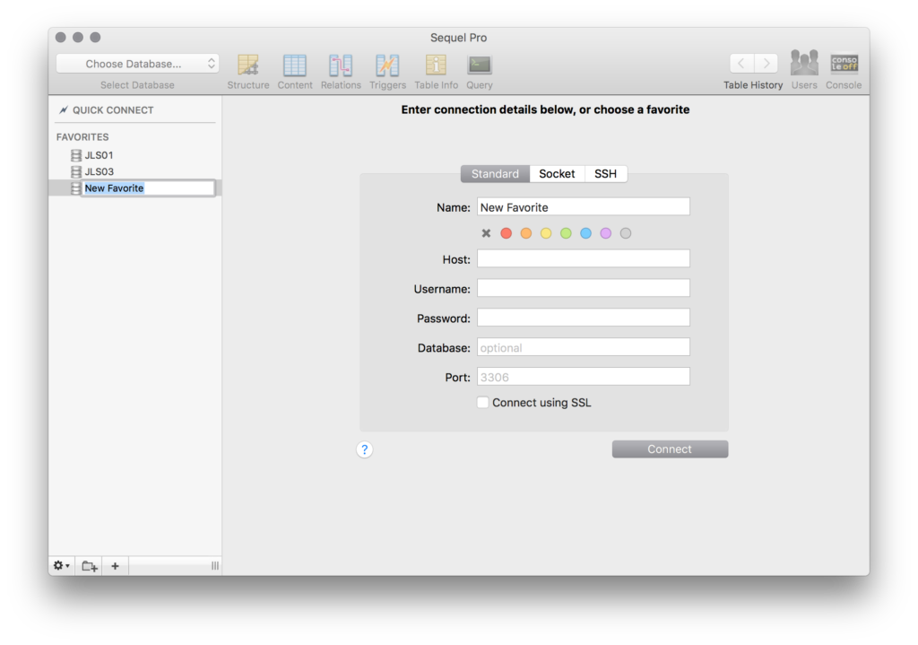 Sequel Pro - New DB