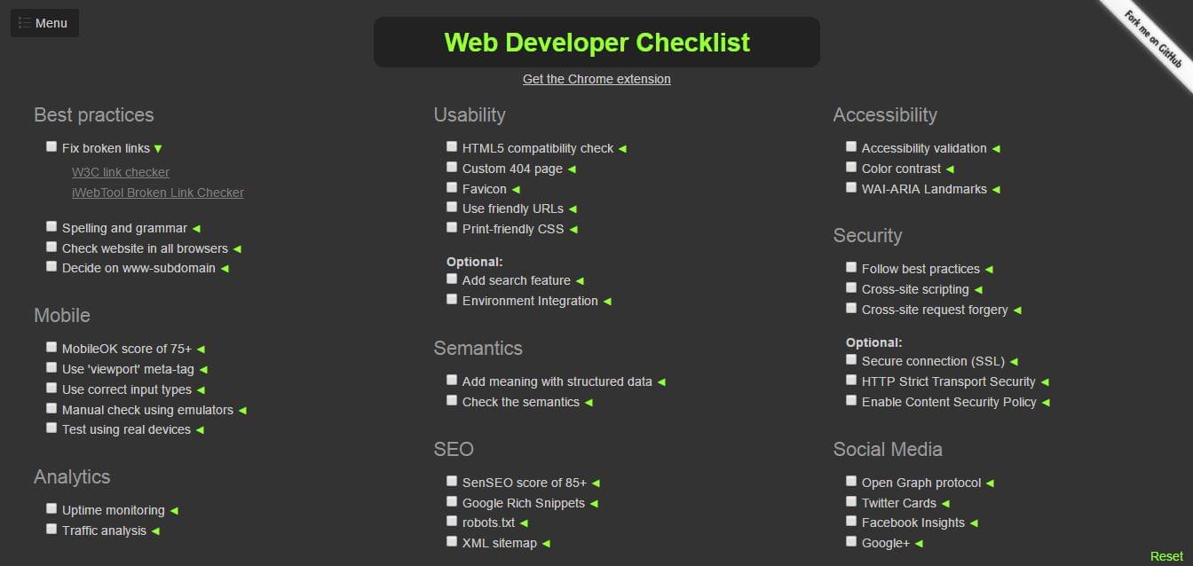 Web Developers Checklist