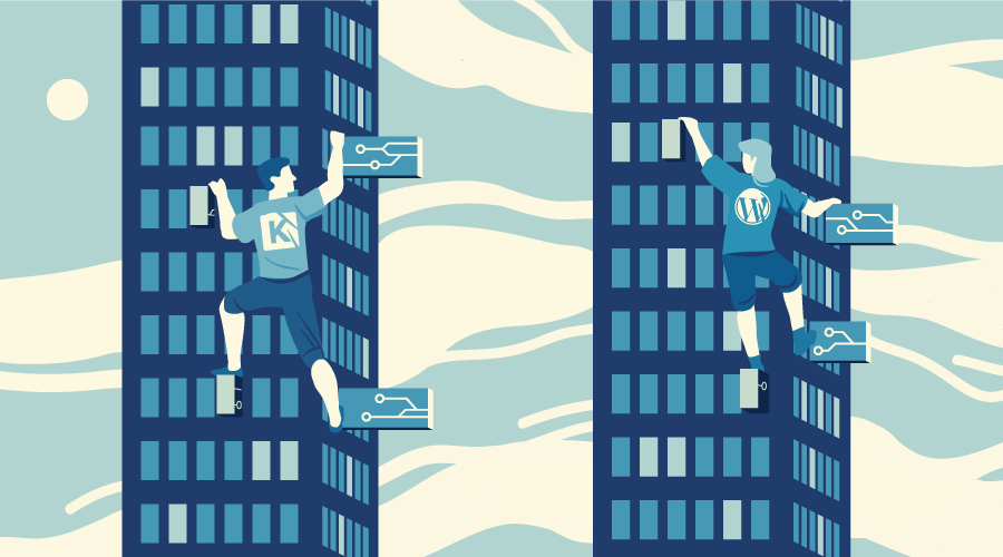 KeystoneJS and WordPress as two climbers, scaling database towers
