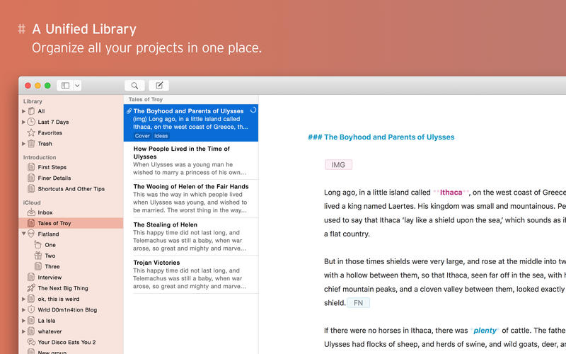 A screen shot of the Ulysses editor