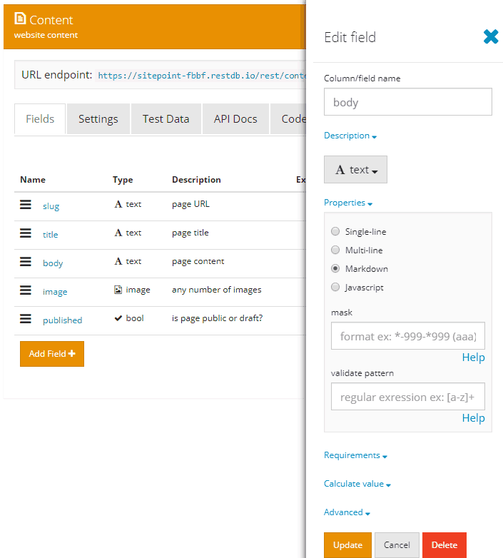 create fields