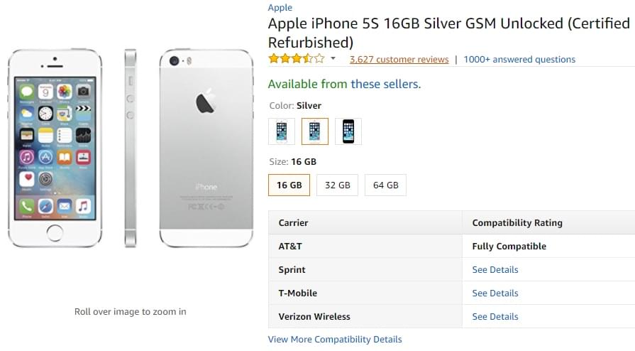 Apple iPhone 5S on Amazon