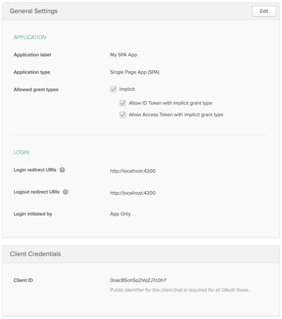 OIDC App Settings