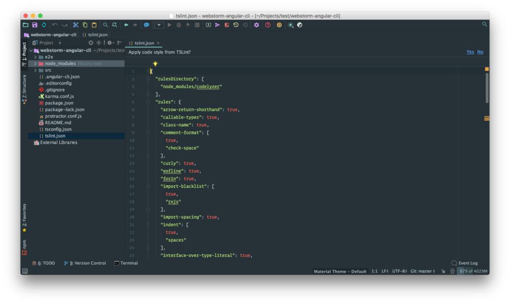 WebStorm and Angular: Import auto format options from TS Lint