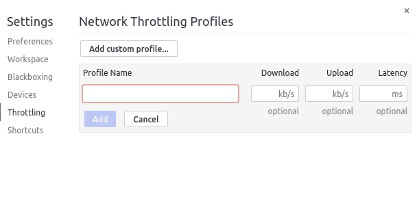 Setting a custom network profile