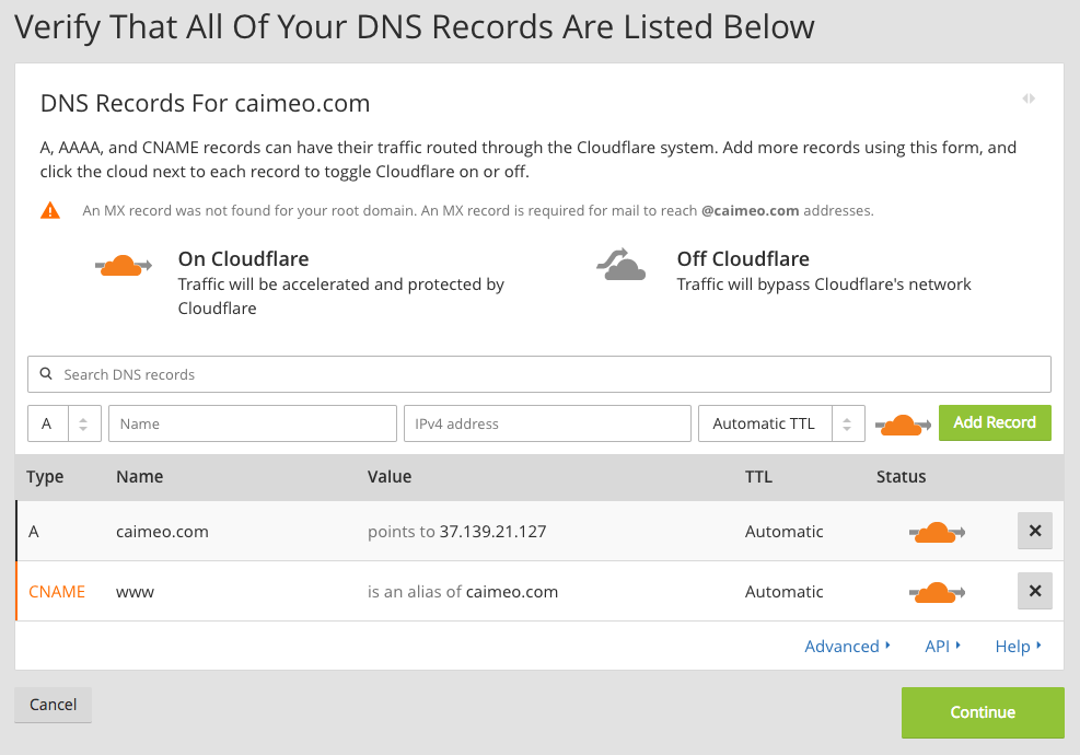 Cloudflare copying DNS records