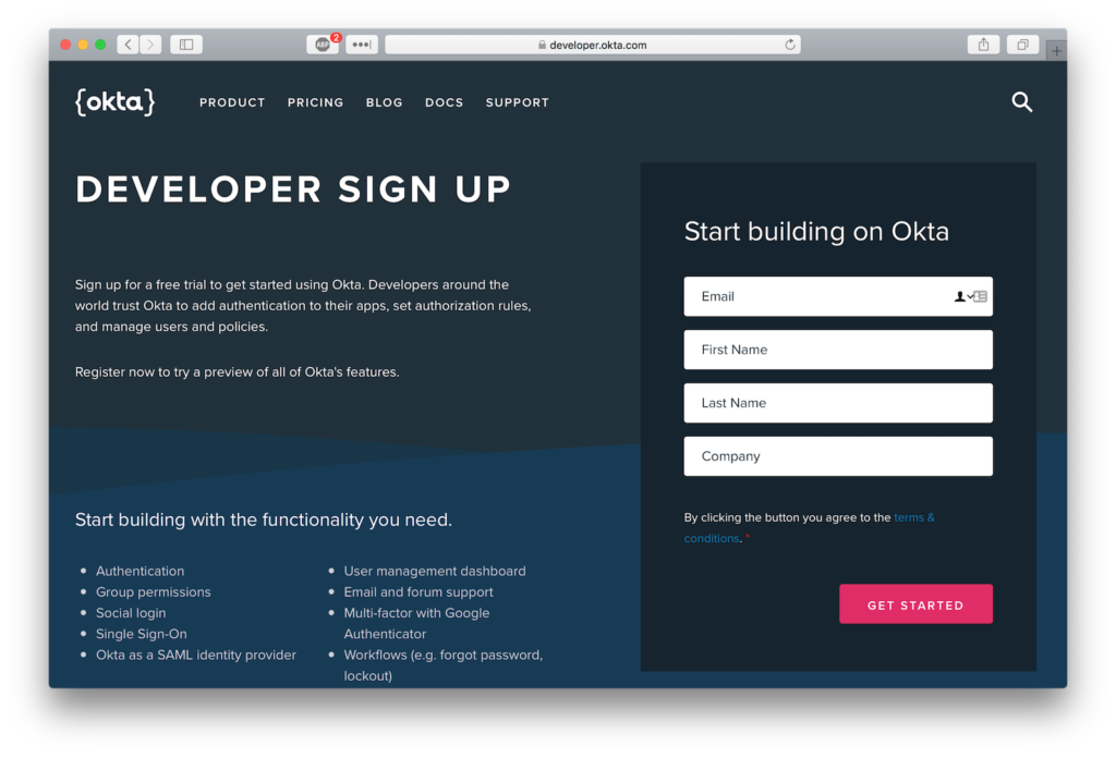 Okta Developer Sign Up