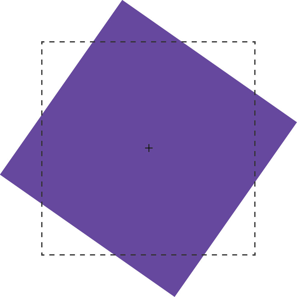 The purple box has been rotated 55 degrees from its start position, shown by the dotted line