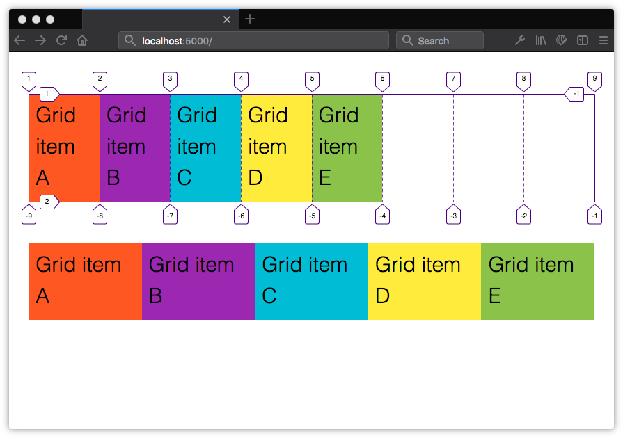 Visualizing the difference between auto-fill to auto-fit with the Firefox grid inspector