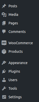 WooCommerce in the admin panel