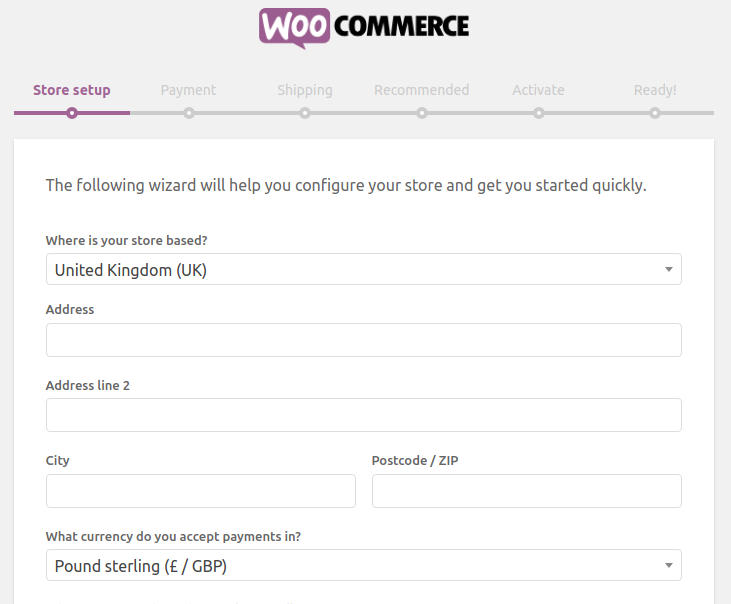 The WooCommerce wizard