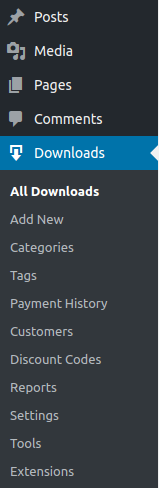 The Downloads tab in the WordPress admin