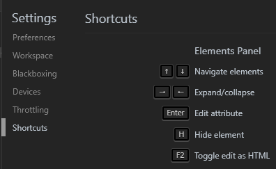 Browser DevTools keyboard shortcuts