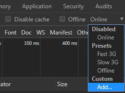 Browser DevTools network throttling