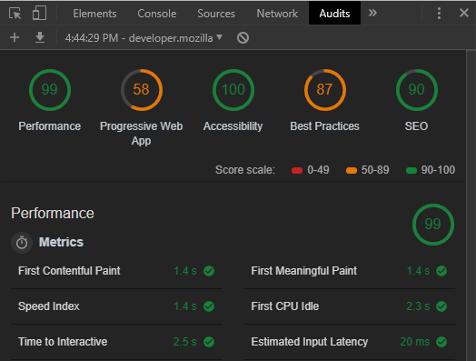 Browser DevTools Chrome audits