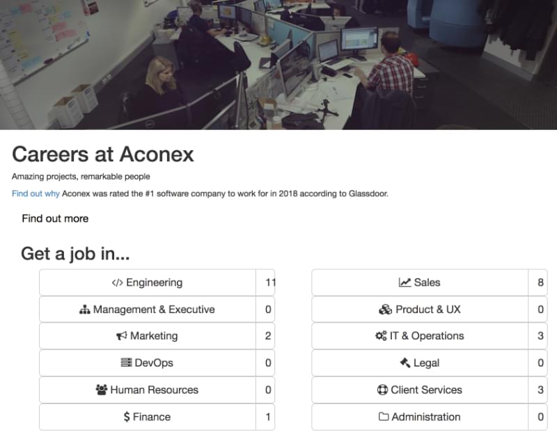 Job listings on the old Aconex site