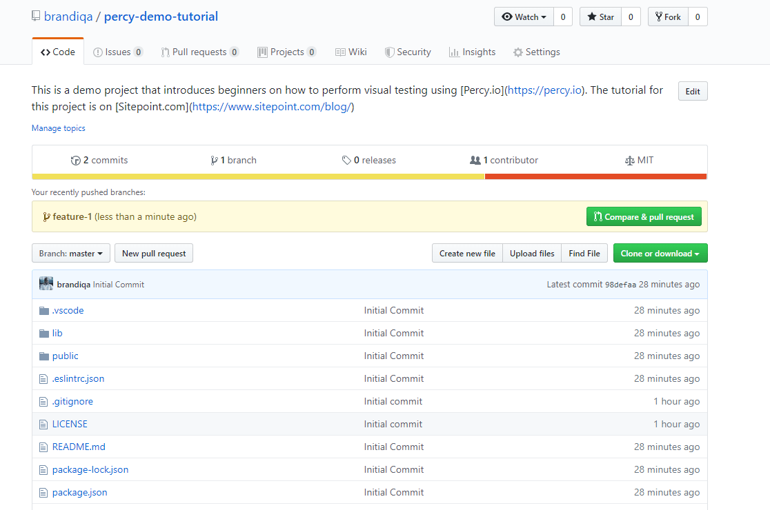 Creating a new pull request on GitHub