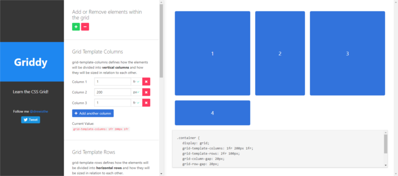 Griddy CSS Grid generator by Drew Minns