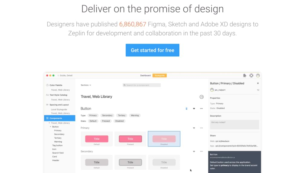 Screenshot of the Zeplin home page