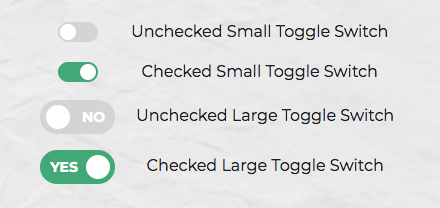 Two small and two large toggle switches in both a checked and unchecked state